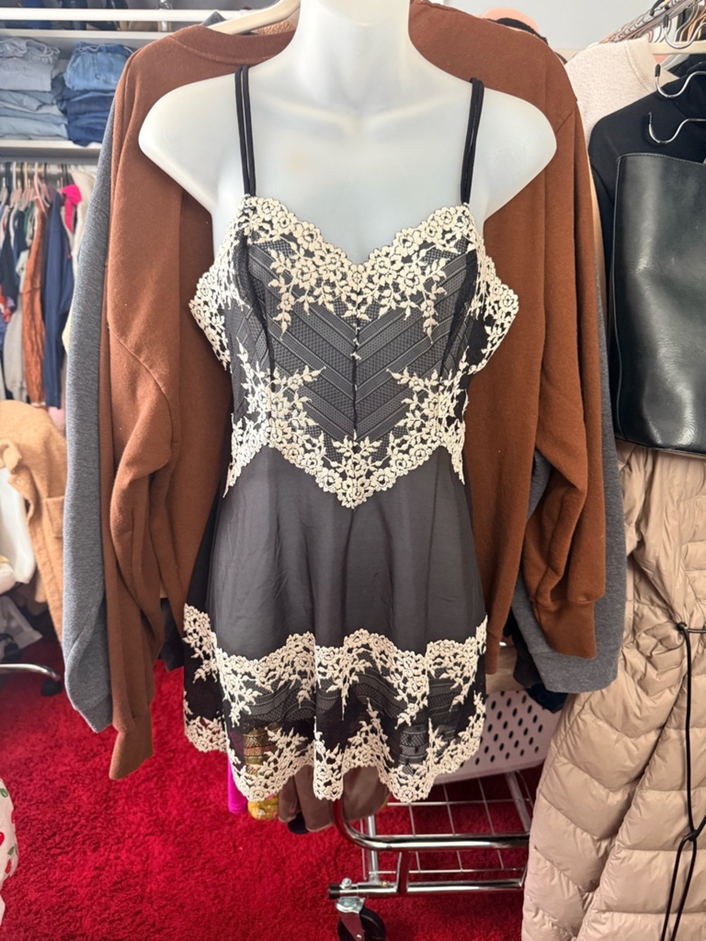 Wacoal Black Tank Top with Cream Lace Trim
